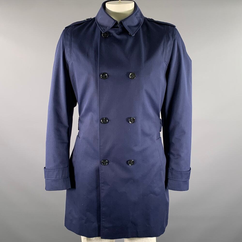HUGO BOSS Size 42 Navy Polyester Blend Double Breasted Trenchcoat